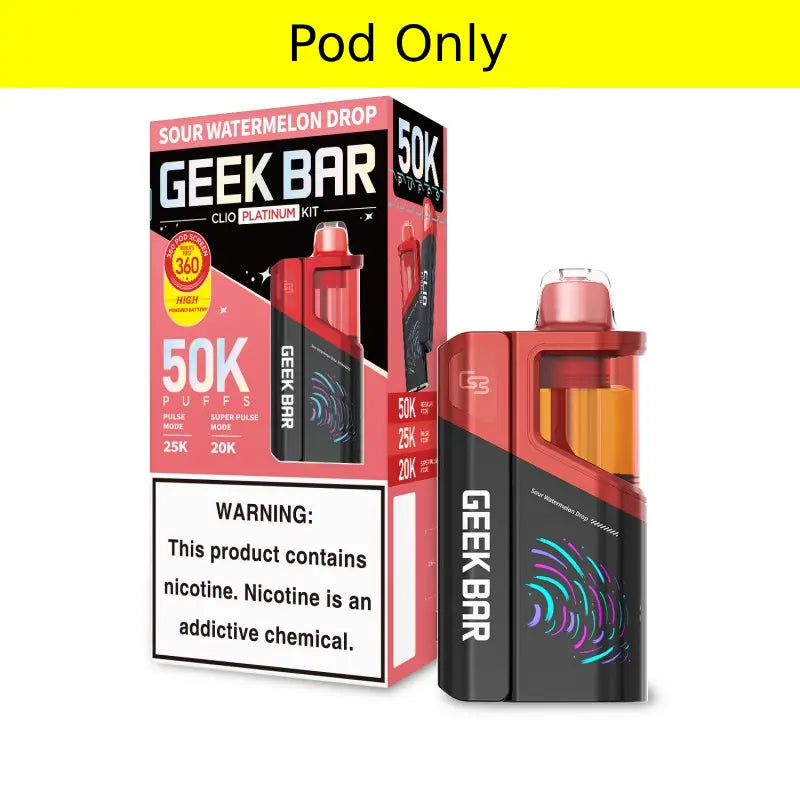 Sour Watermelon Drop Geek Bar Clio Platinum 50K Pod — buy authentic Geek Bar 50K puff disposable vape at Online Vape Shop USA
