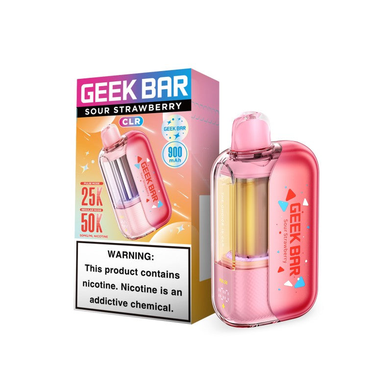 Sour Strawberry Geek Bar CLR 50K Vape — buy authentic Geek Bar 50K puff disposable vape at Online Vape Shop USA