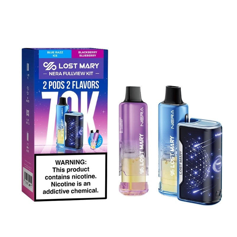 Blue Razz Ice & Blackberry Bluberry Lost Mary Nera Fullview 70K Kit — buy authentic Lost Mary 70K puff disposable vape at Online Vape Shop USA