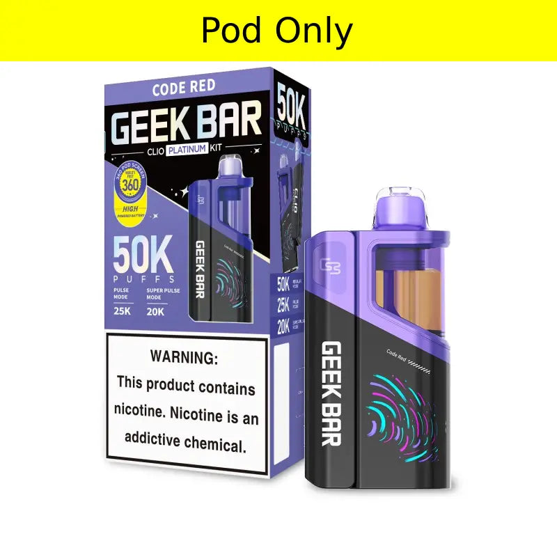 Code Red Geek Bar Clio Platinum 50K Pod — buy authentic Geek Bar 50K puff disposable vape at Online Vape Shop USA