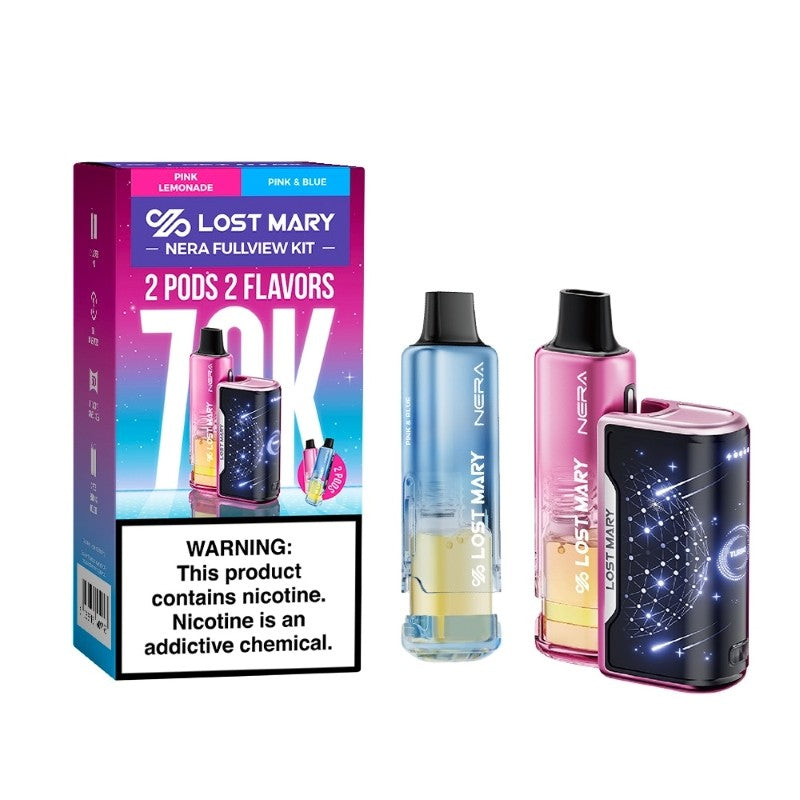 Pink Lemonade & Pink + Blue Lost Mary Nera Fullview 70K Kit — buy authentic Lost Mary 70K puff disposable vape at Online Vape Shop USA