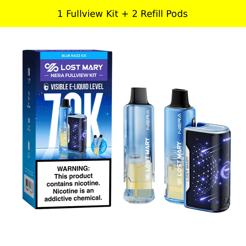 Blue Razz Ice Lost Mary Nera Fullview 70K Kit — buy authentic Lost Mary 70K puff disposable vape at Online Vape Shop USA