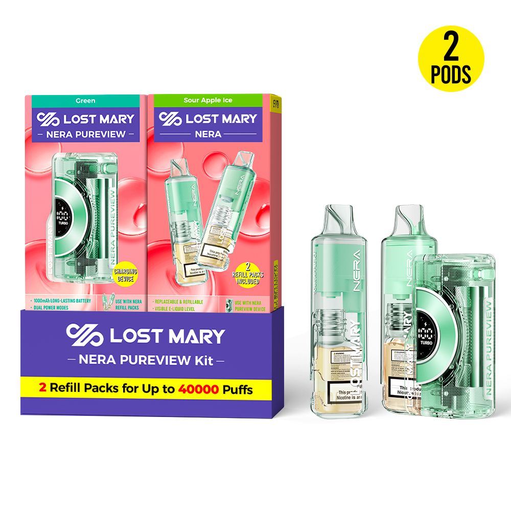Sour Apple Ice Lost Mary NERA Pureview 40K Kit — buy authentic Lost Mary 40K puff disposable vape at Online Vape Shop USA