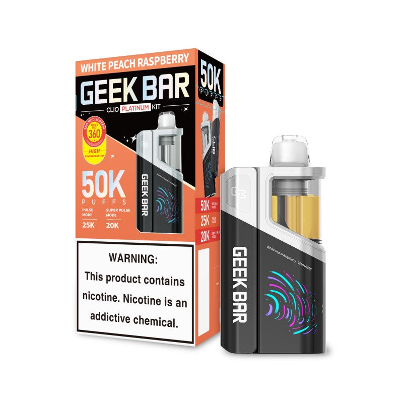 White Peach Raspberry Geek Bar Clio 50K Vape Kit — buy authentic Geek Bar 50K puff disposable vape at Online Vape Shop USA