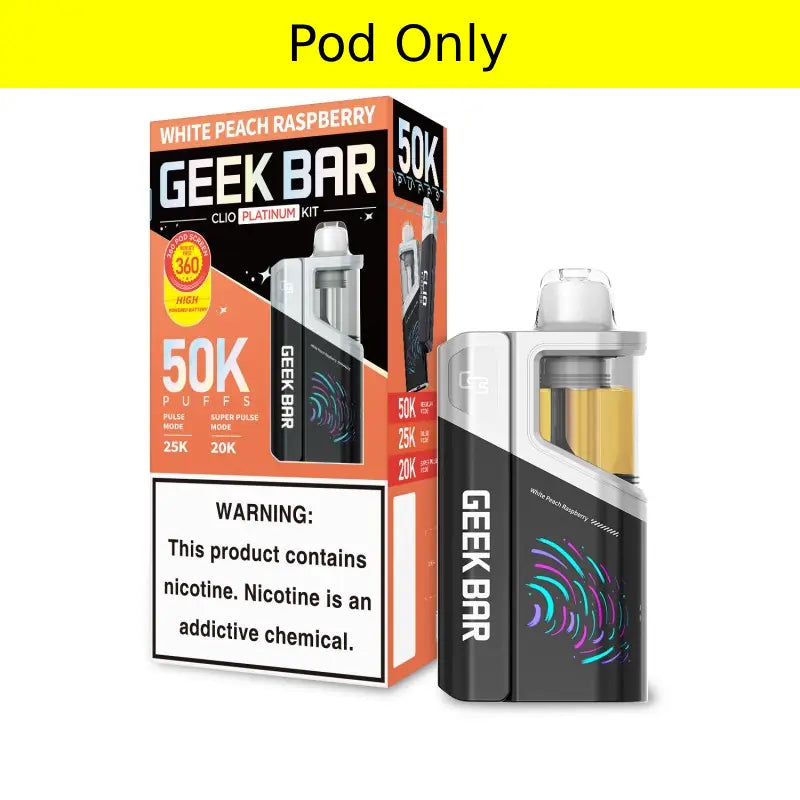White Peach Raspberry Geek Bar Clio Platinum 50K Pod — buy authentic Geek Bar 50K puff disposable vape at Online Vape Shop USA