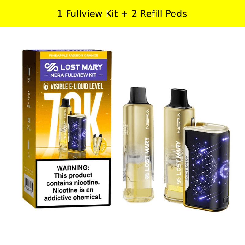 Pineapple Passion Orange Lost Mary Nera Fullview 70K Kit — buy authentic Lost Mary 70K puff disposable vape at Online Vape Shop USA