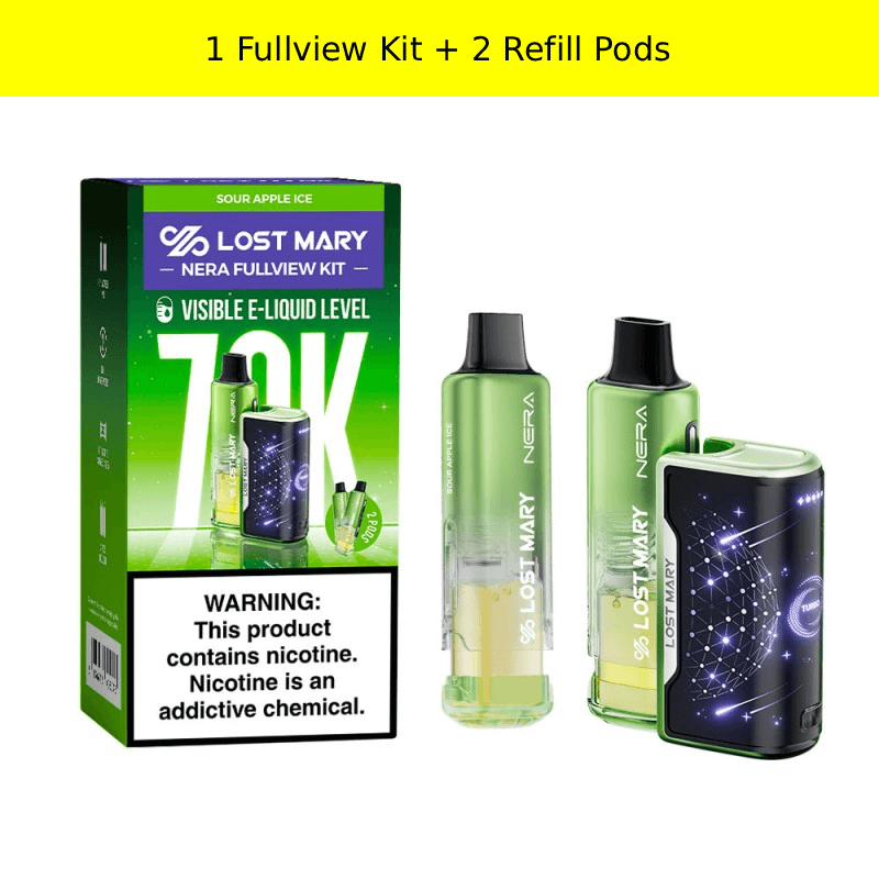 Sour Apple Ice Lost Mary Nera Fullview 70K Kit — buy authentic Lost Mary 70K puff disposable vape at Online Vape Shop USA