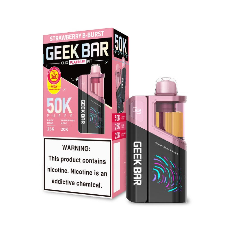 Strawberry B-Burst Geek Bar Clio 50K Vape Kit — buy authentic Geek Bar 50K puff disposable vape at Online Vape Shop USA