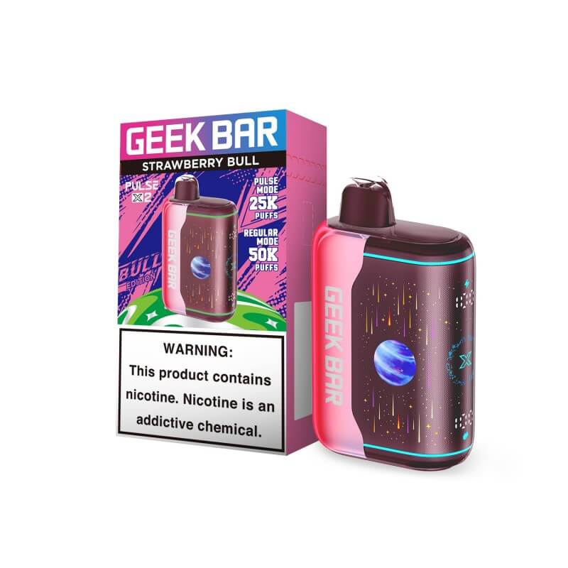 Strawberry Bull Geek Bar Pulse X 2 50K Vape — buy authentic Geek Bar 50K puff disposable vape at Online Vape Shop USA