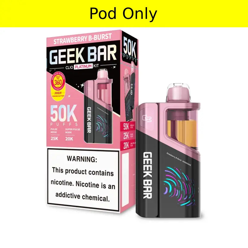Strawberry B-Burst Geek Bar Clio Platinum 50K Pod — buy authentic Geek Bar 50K puff disposable vape at Online Vape Shop USA