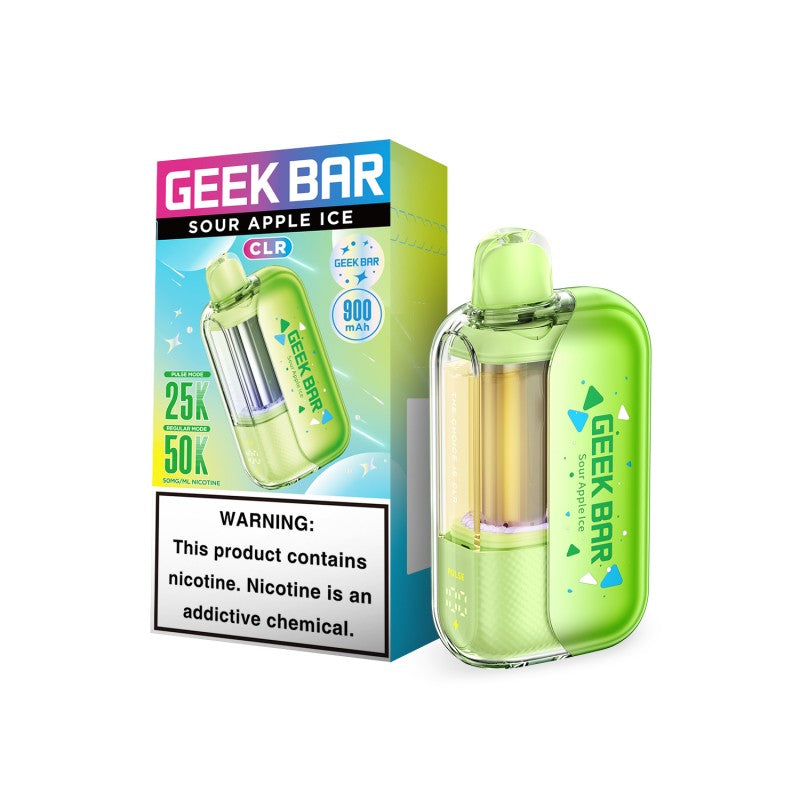 Sour Apple Ice Geek Bar CLR 50K Vape — buy authentic Geek Bar 50K puff disposable vape at Online Vape Shop USA