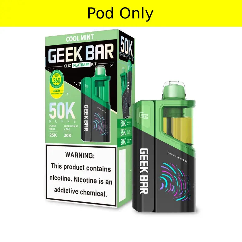 Cool Mint Geek Bar Clio Platinum 50K Pod — buy authentic Geek Bar 50K puff disposable vape at Online Vape Shop USA